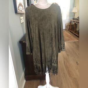 NWT Boutique Microfiber Southwestern Fringe Dress Sz L Forest Green
